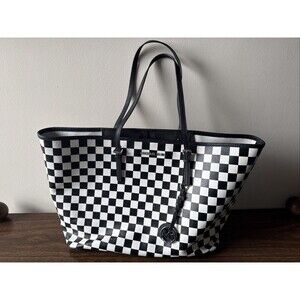 Michael Kors Jet Set Large Tote Bag Purse Checkered Black & White Rare